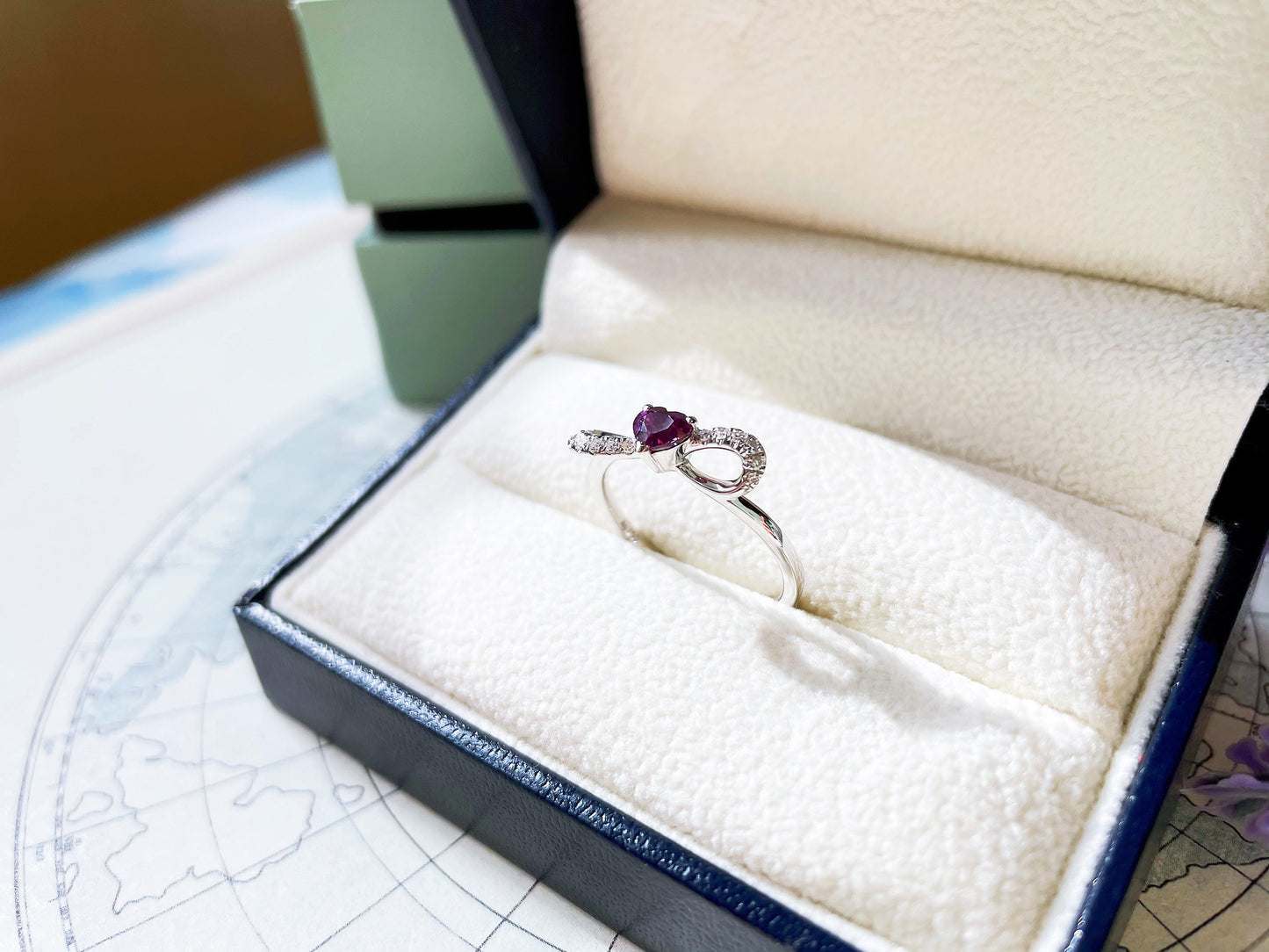 18K White Gold Myanmar Purple Sapphire Diamond Ring