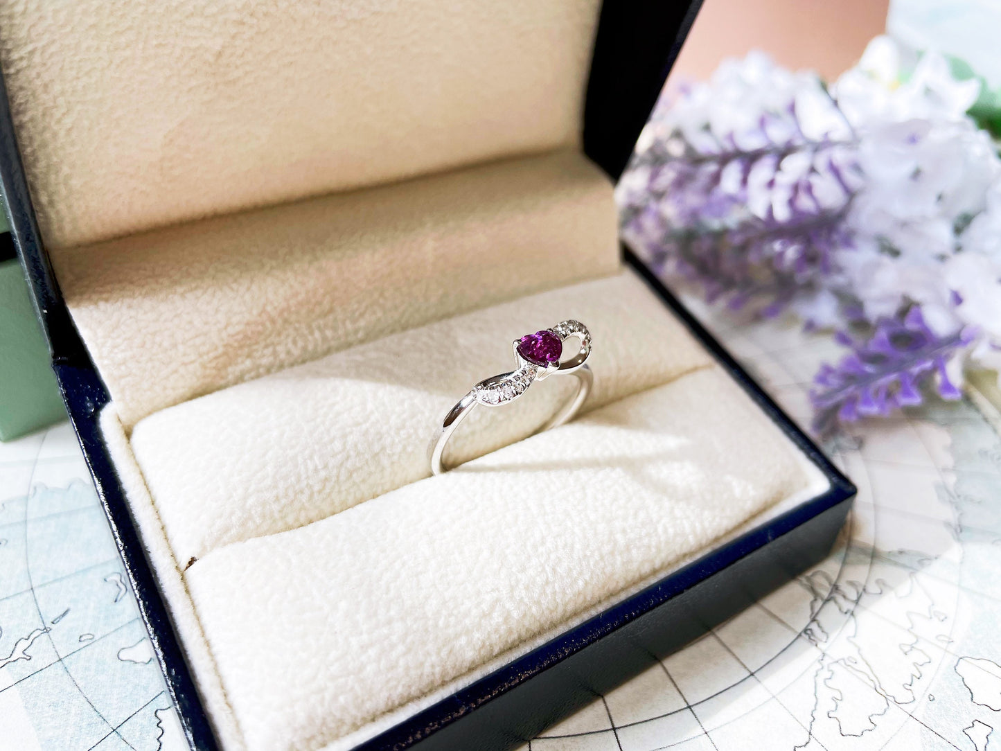 18K White Gold Myanmar Purple Sapphire Diamond Ring