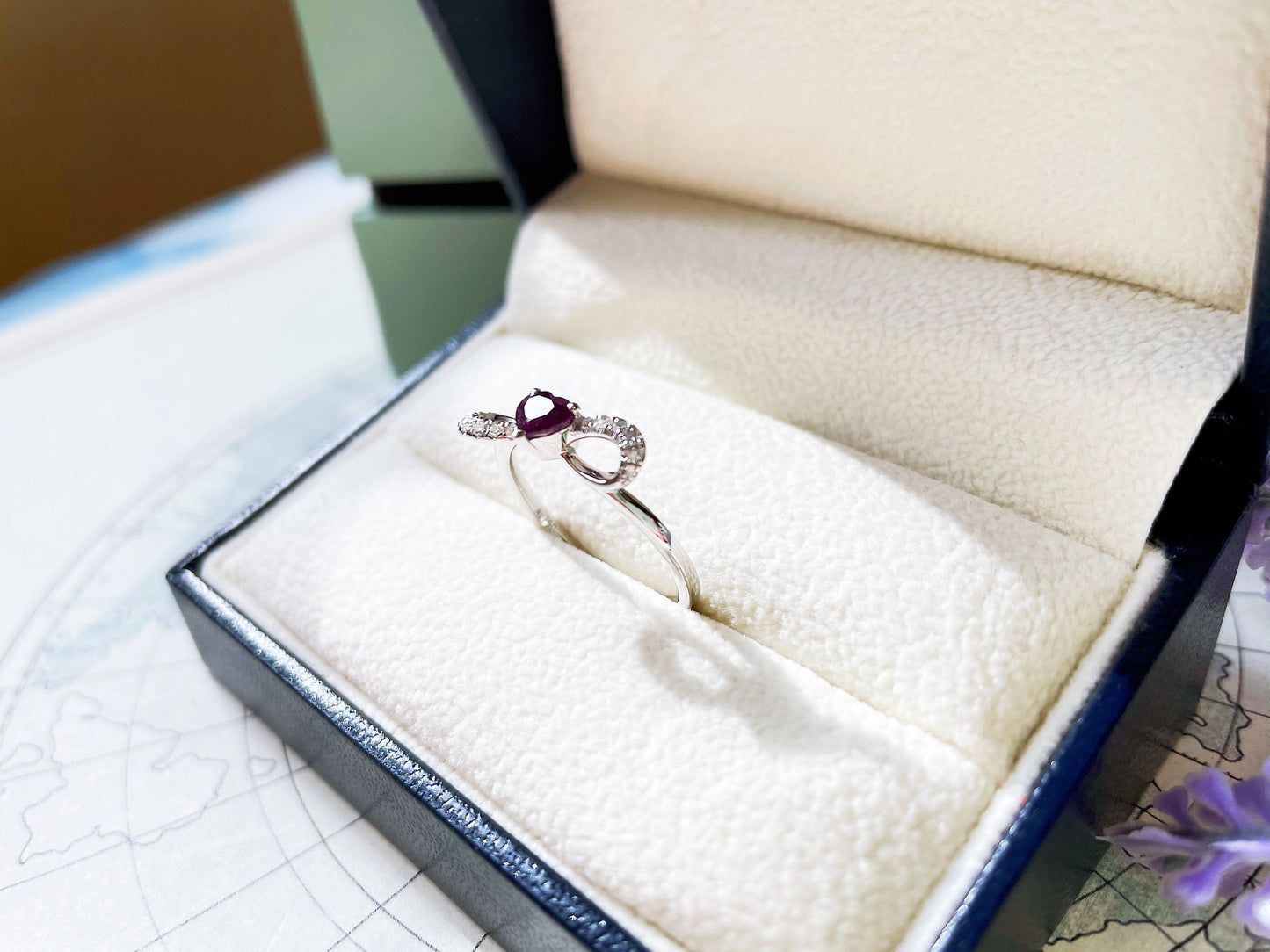 18K White Gold Myanmar Purple Sapphire Diamond Ring