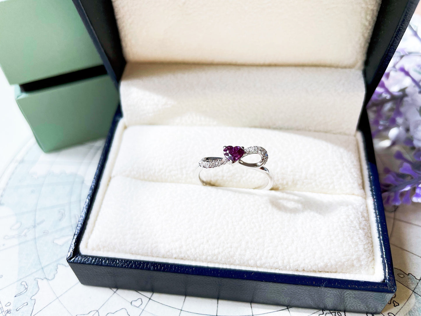 18K White Gold Myanmar Purple Sapphire Diamond Ring