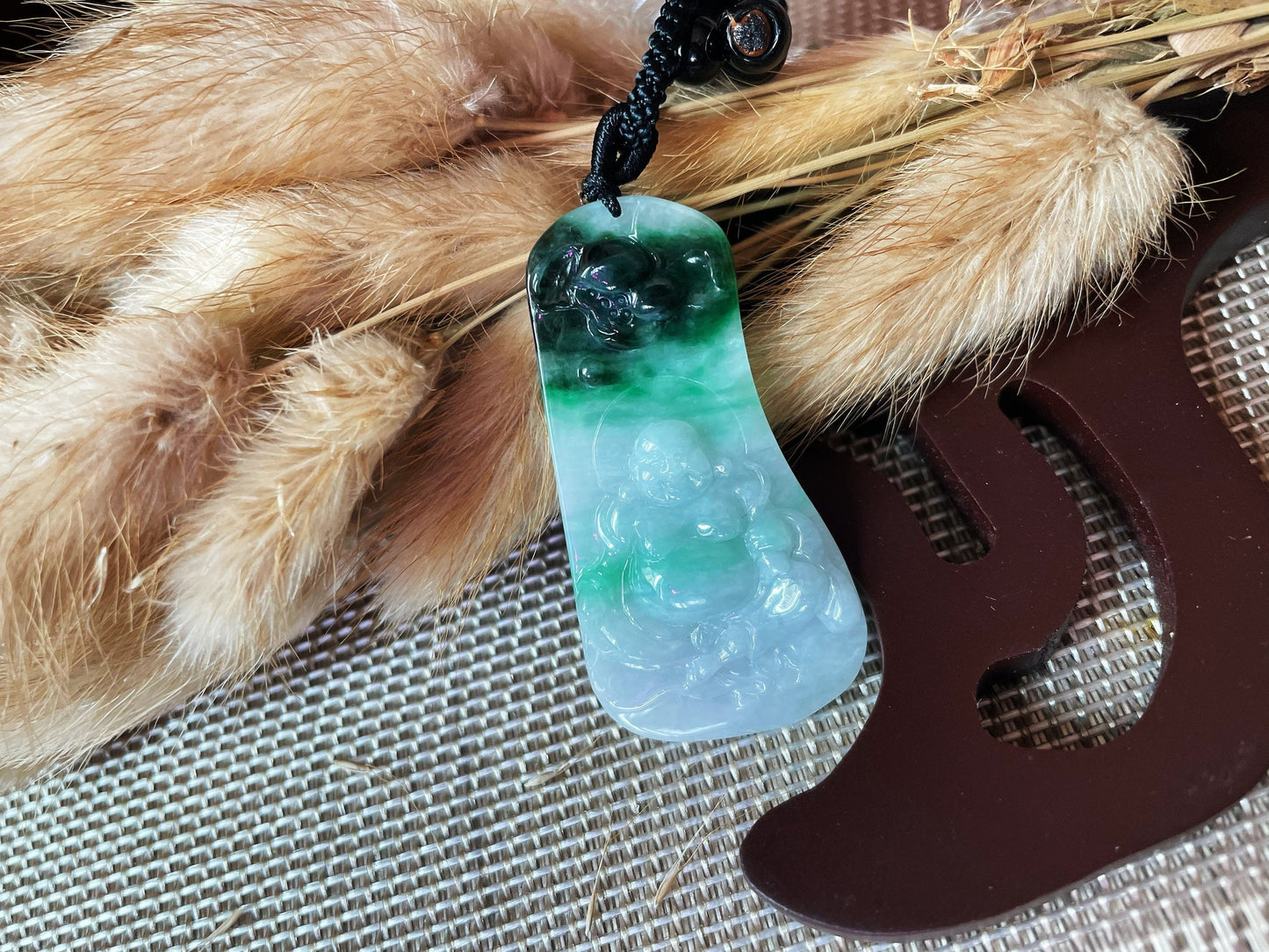 Green Jade Happy Buddha Pendant