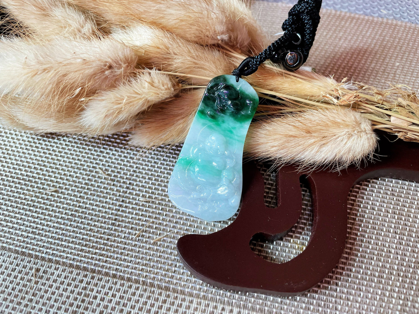Green Jade Happy Buddha Pendant