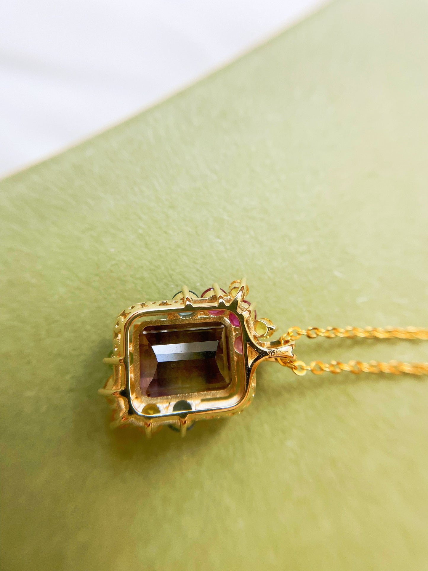 14k Gold Ametrine and Bicolor Sapphires Pendant with Amethyst and Citrine Gems
