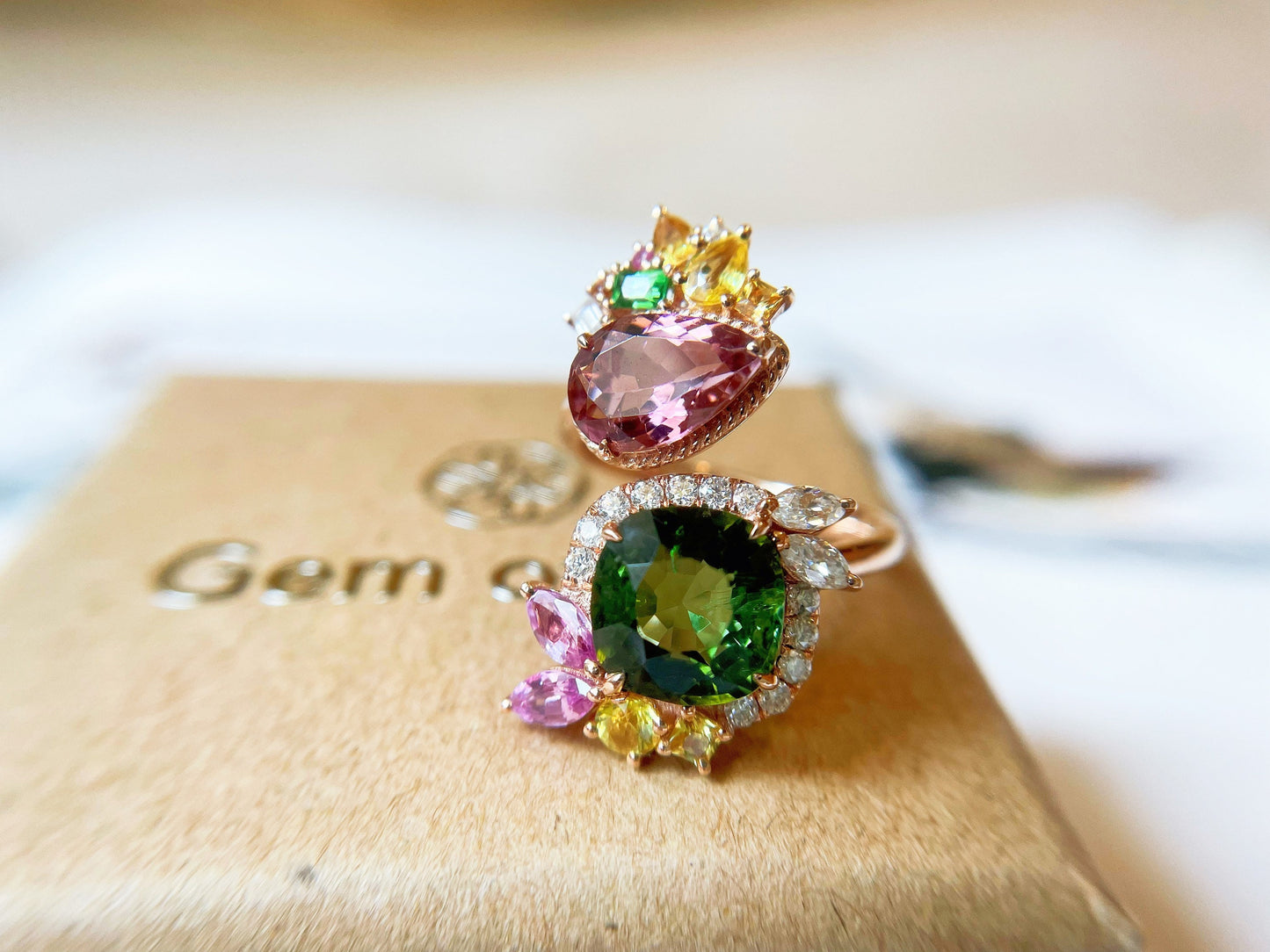 Certified Green Tourmaline Twin Gemstone Ring - October Birthstone