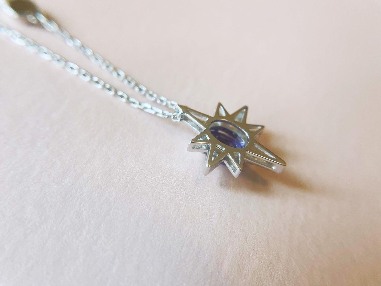 18K White Gold Star Pendant with Certified Mogok Purple Sapphire Diamond