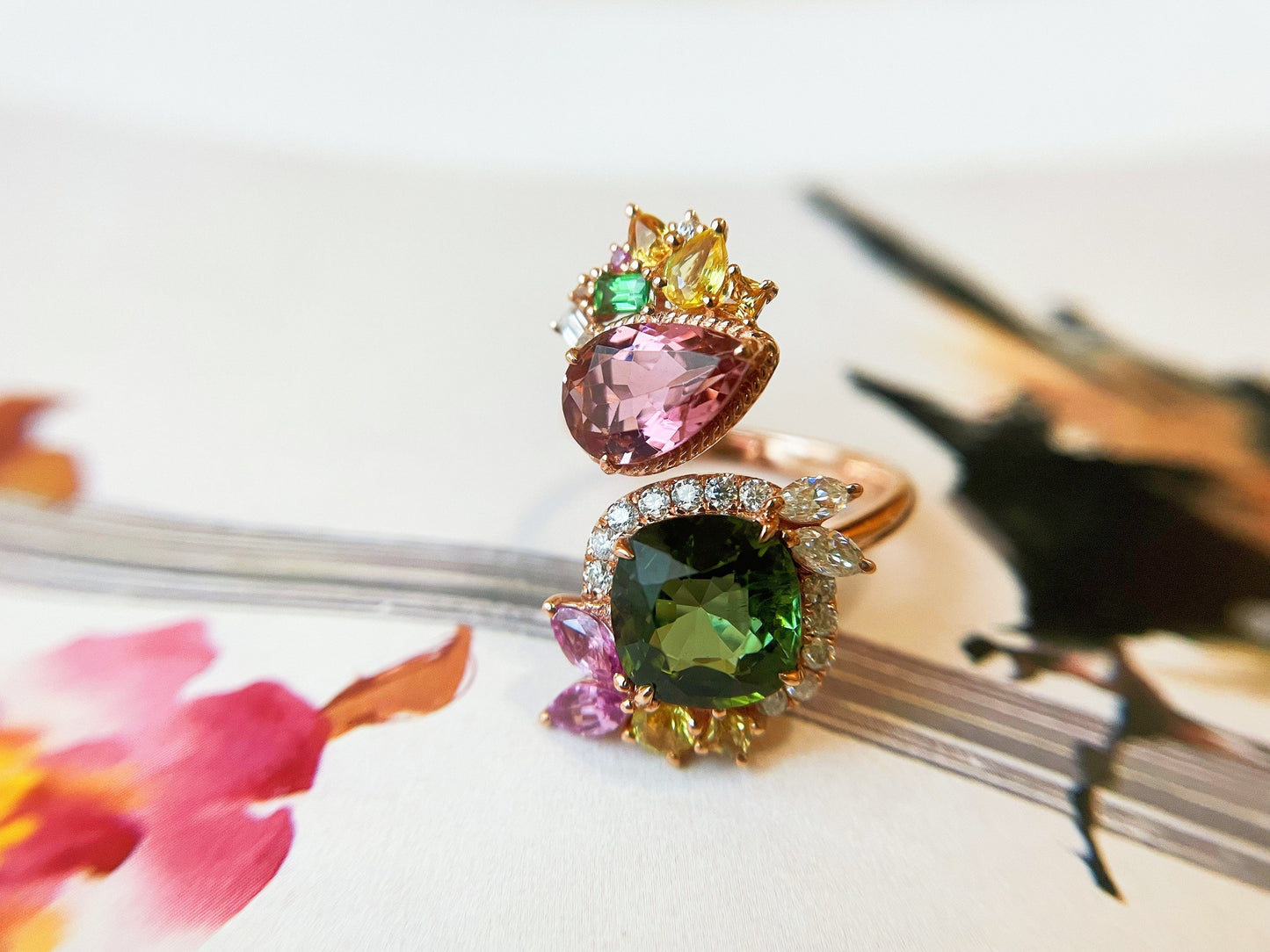 Certified Green Tourmaline Twin Gemstone Ring - October Birthstone