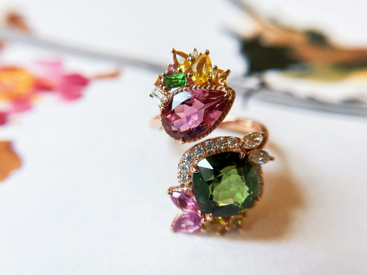 Certified Green Tourmaline Twin Gemstone Ring - October Birthstone