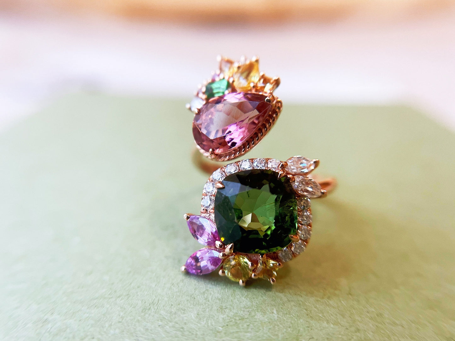 Certified Green Tourmaline Twin Gemstone Ring - October Birthstone