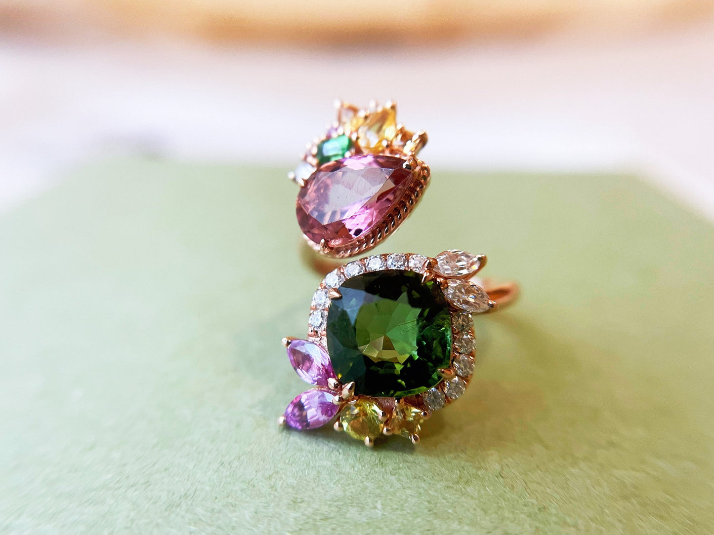 Certified Green Tourmaline Twin Gemstone Ring - October Birthstone
