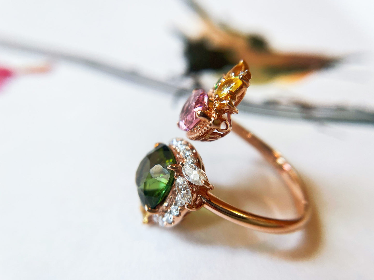 Certified Green Tourmaline Twin Gemstone Ring - October Birthstone