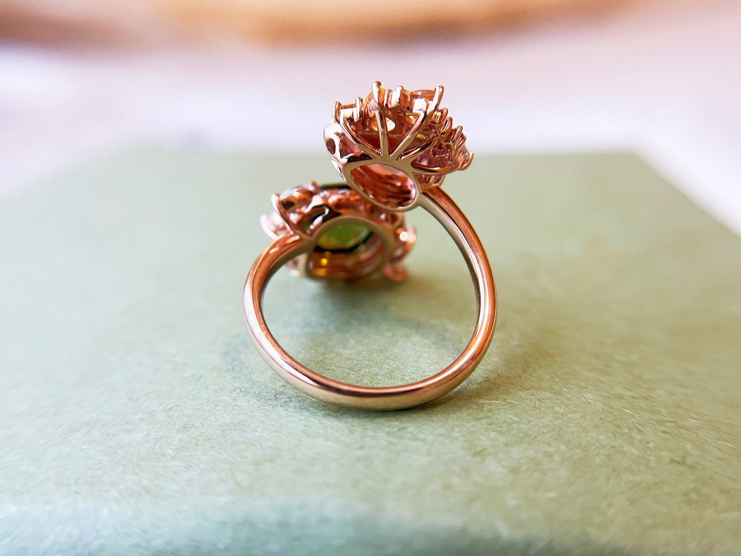 Certified Green Tourmaline Twin Gemstone Ring - October Birthstone