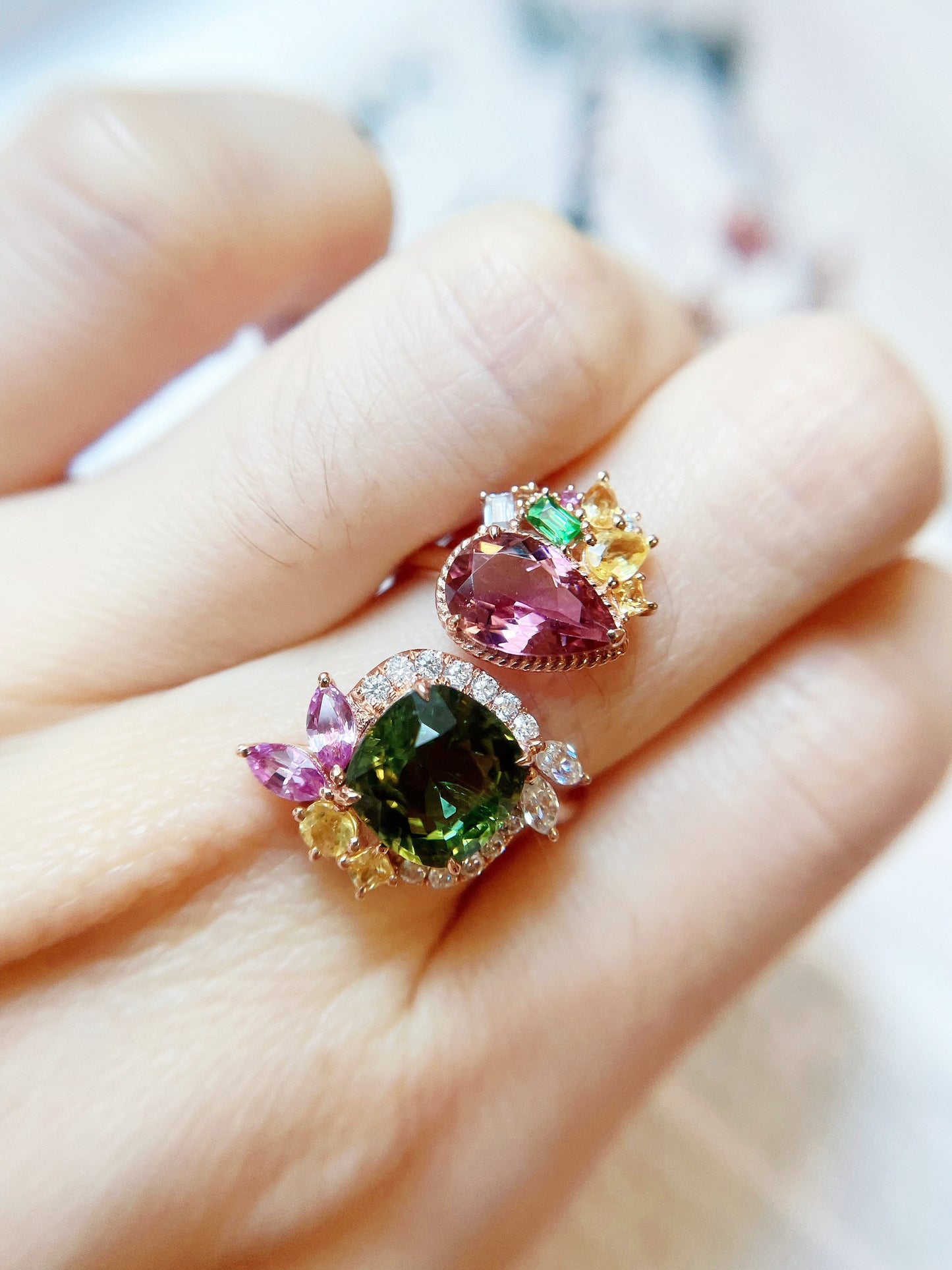 Certified Green Tourmaline Twin Gemstone Ring - October Birthstone