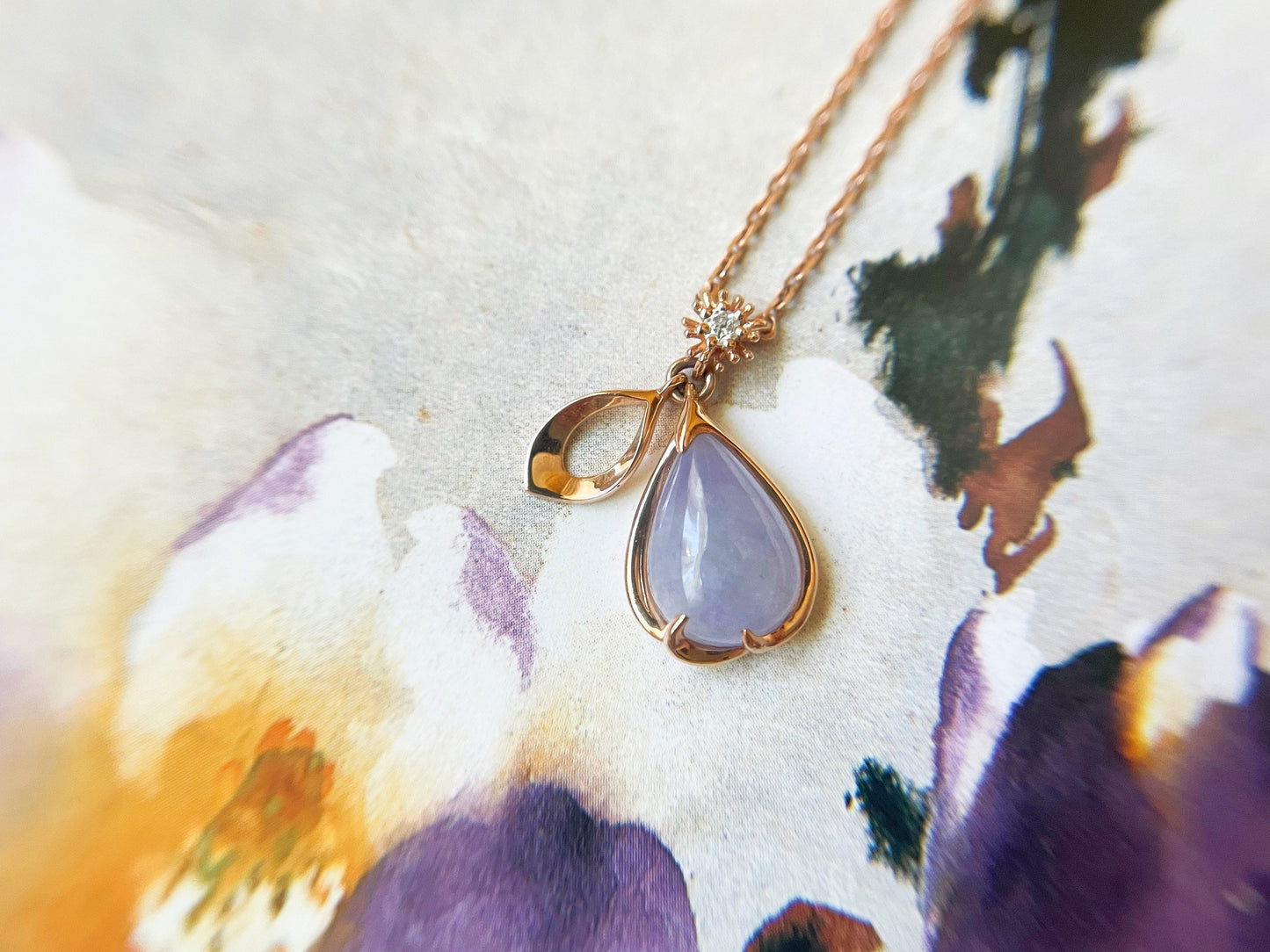 Lavender Jadeite Teardrop Sakura Petal Necklace