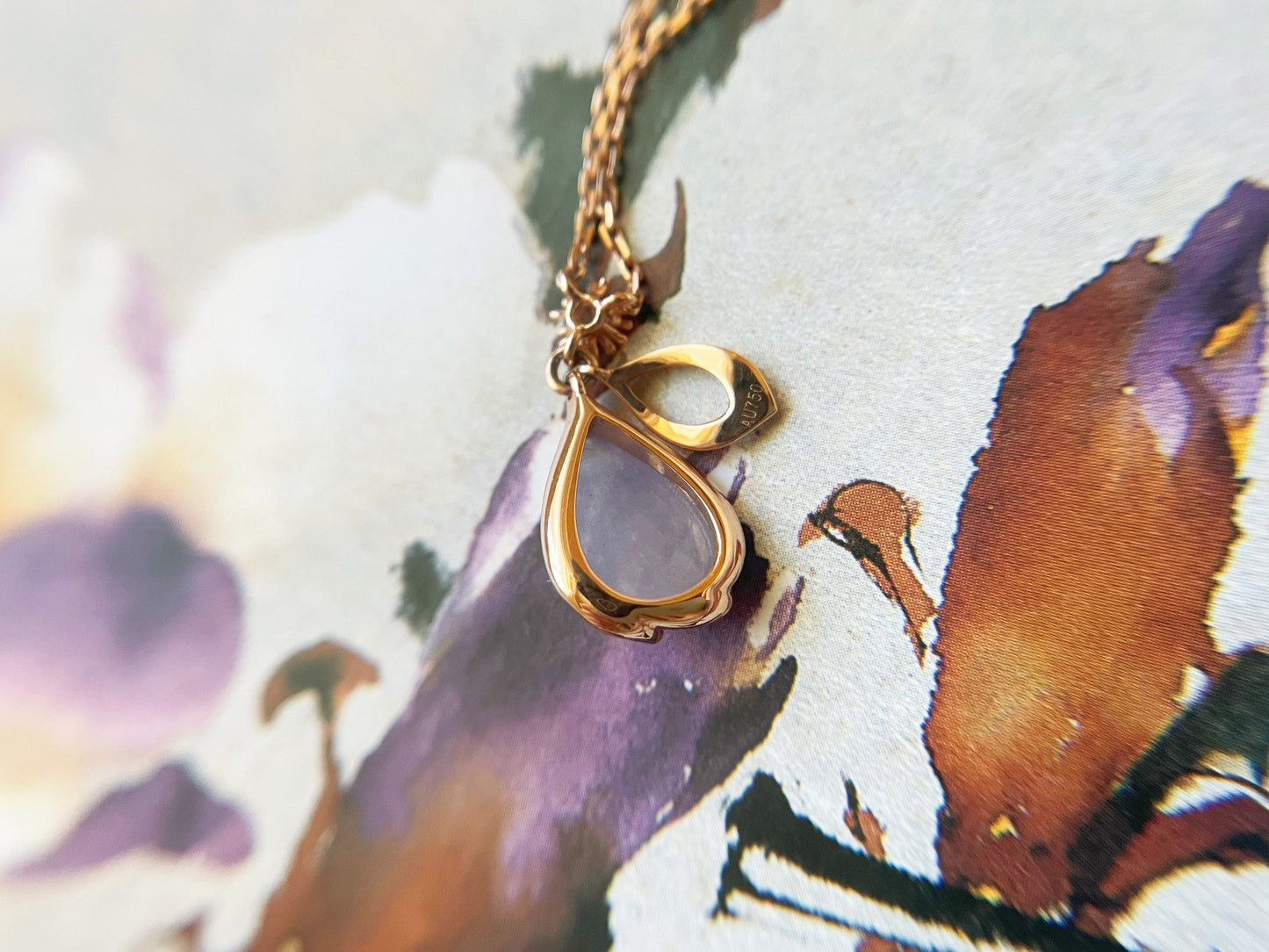 Lavender Jadeite Teardrop Sakura Petal Necklace