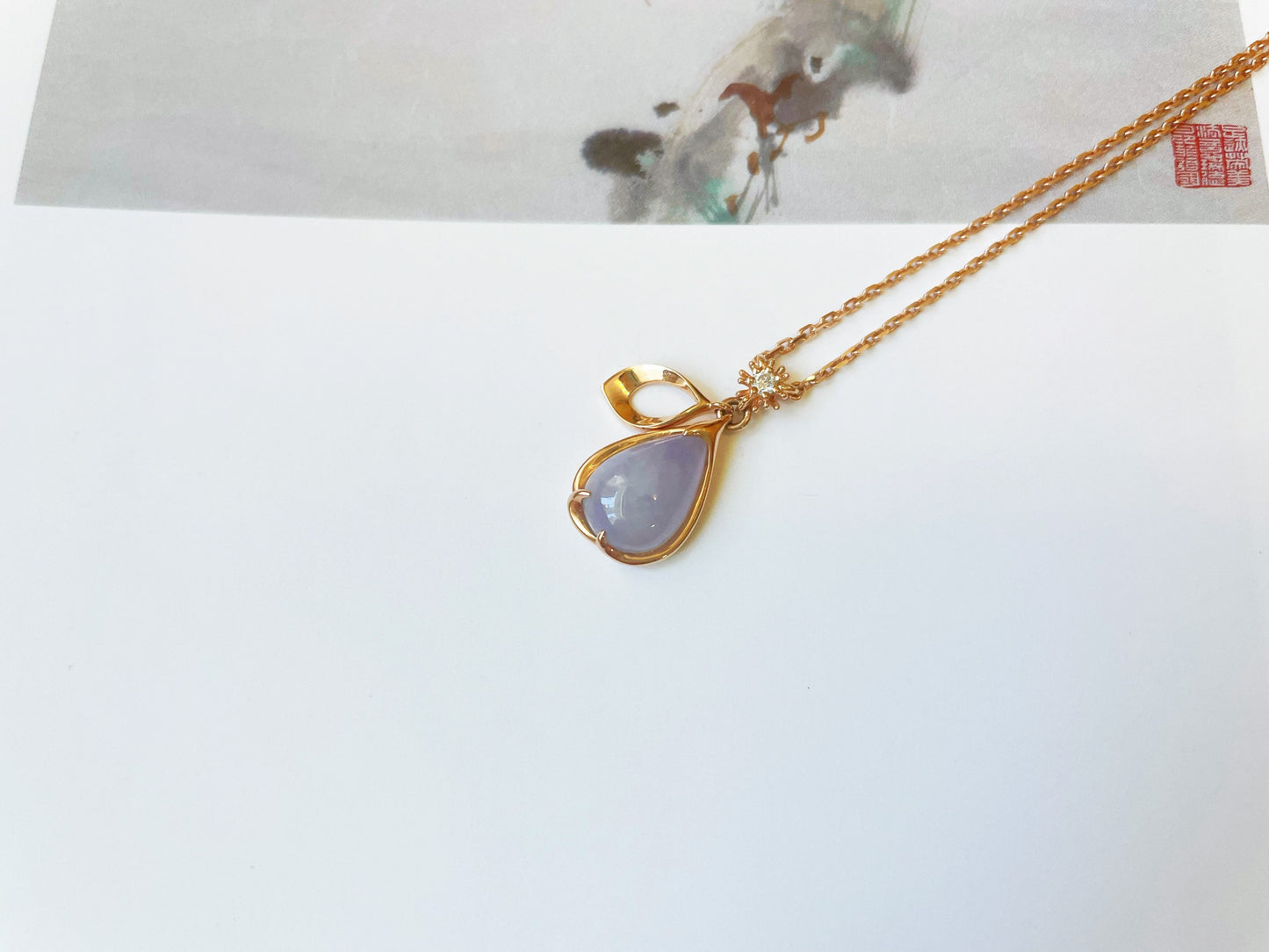 Lavender Jadeite Teardrop Sakura Petal Necklace