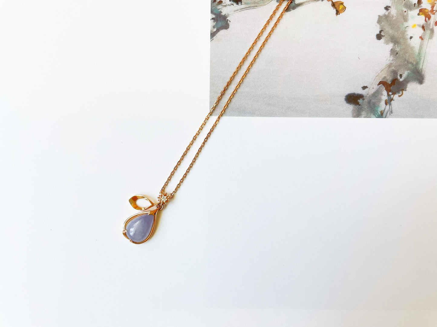 Lavender Jadeite Teardrop Sakura Petal Necklace