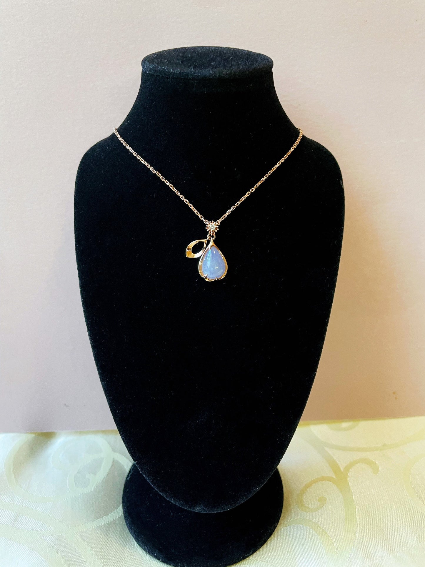 Lavender Jadeite Teardrop Sakura Petal Necklace