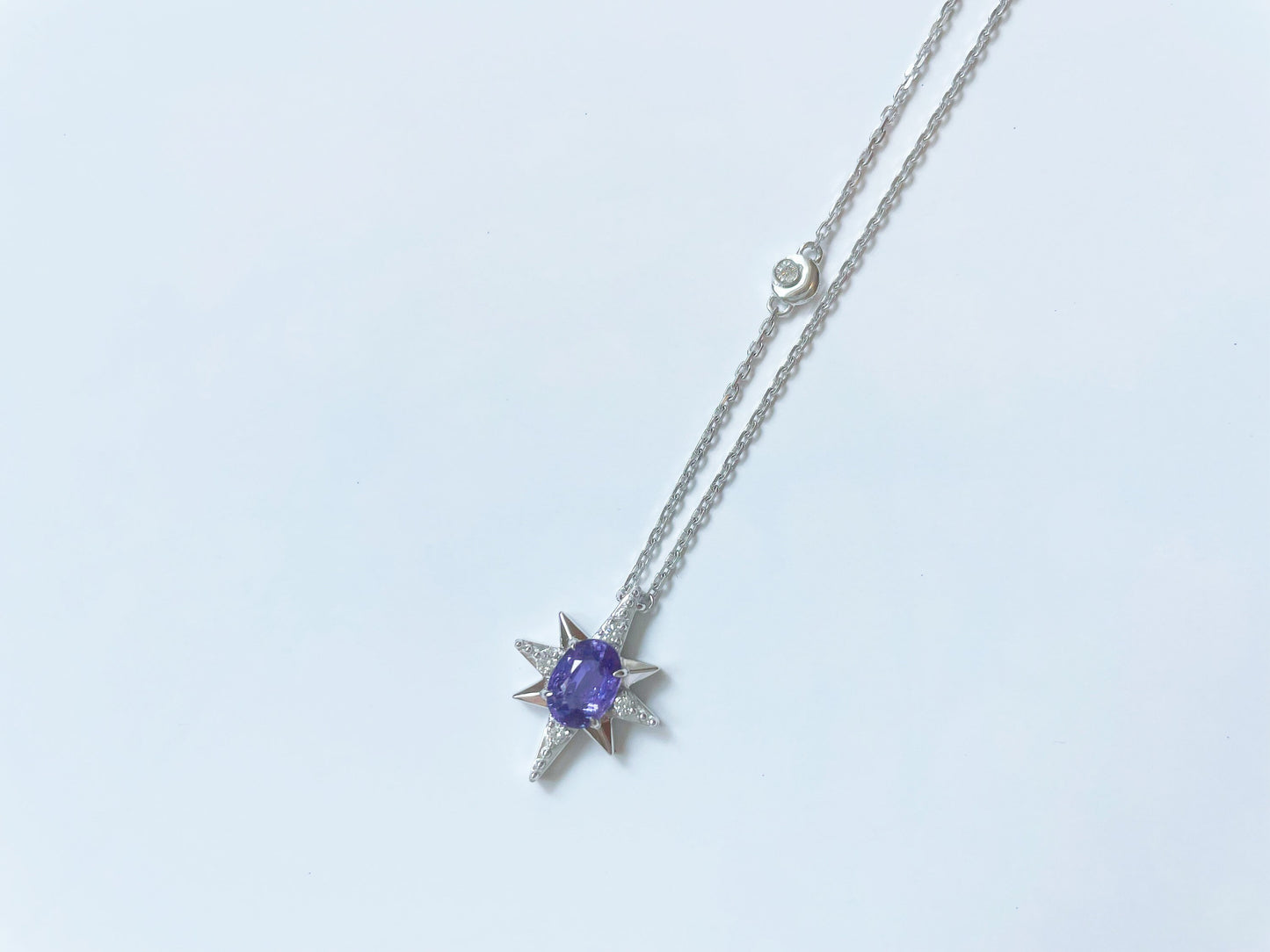 18K White Gold Star Pendant with Certified Mogok Purple Sapphire Diamond