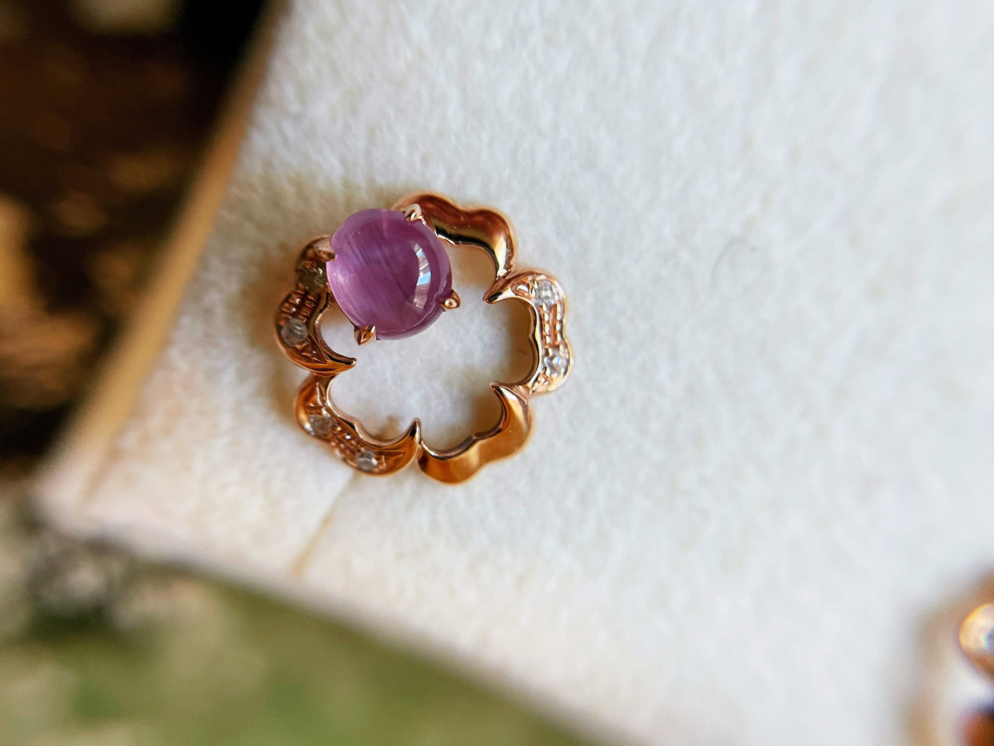 18k Rose Gold Star Ruby Diamond Flower Earrings