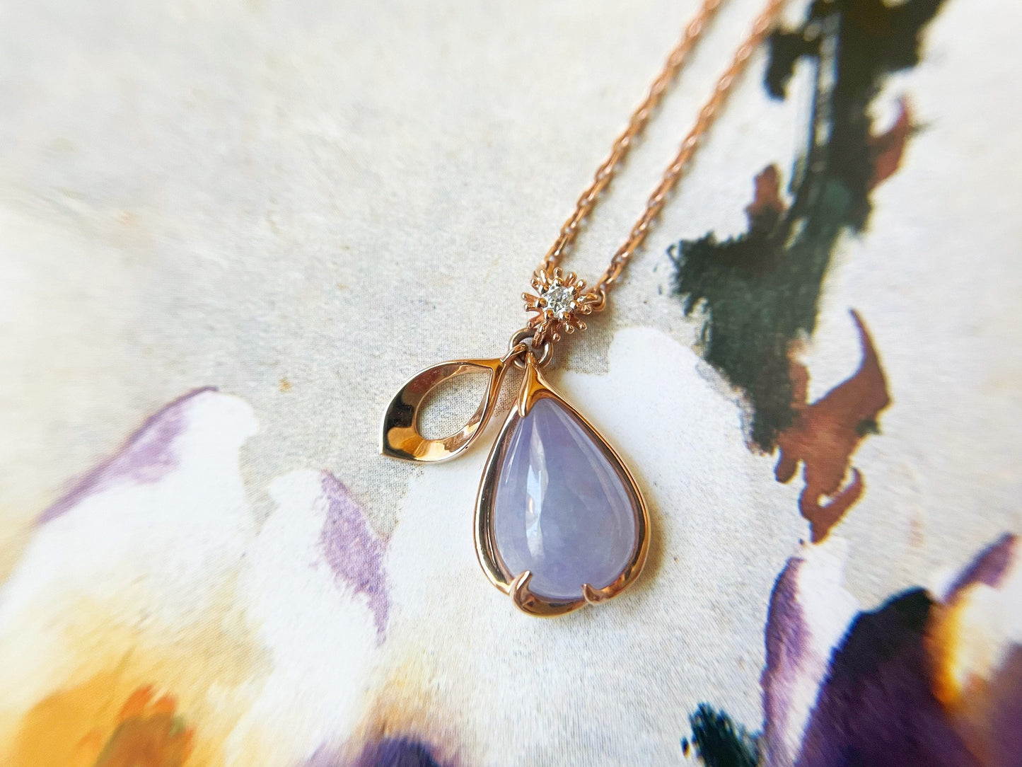 Lavender Jadeite Teardrop Sakura Petal Necklace