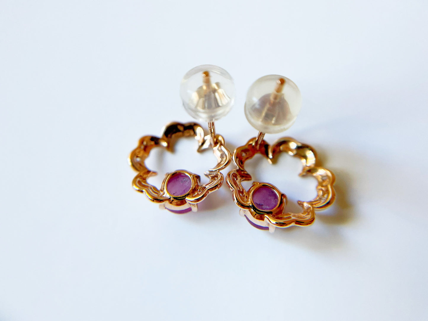 18k Rose Gold Star Ruby Diamond Flower Earrings