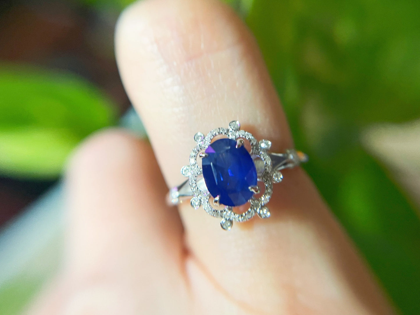 Certified Natural Sri Lanka Blue Sapphire Diamond 18k White Gold Ring