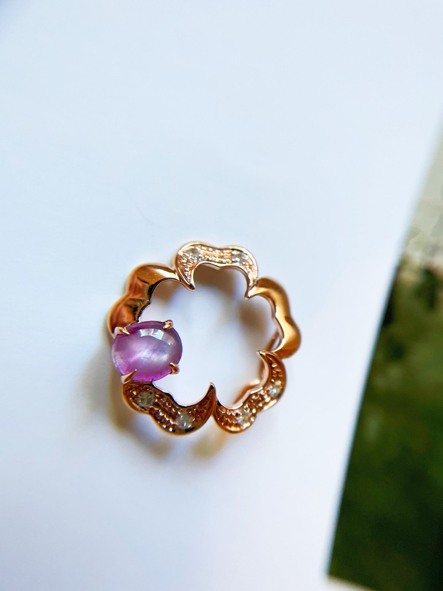Star Ruby Diamond 18k Rose Gold Floral Pendant