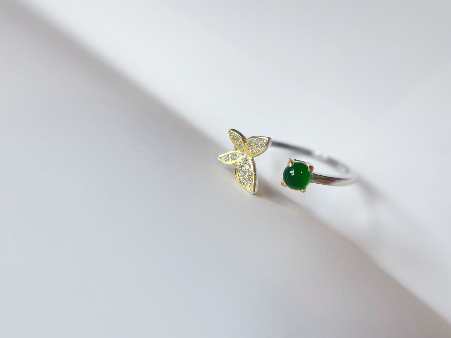 Imperial Green Jade Cabochon Butterfly Open Ring
