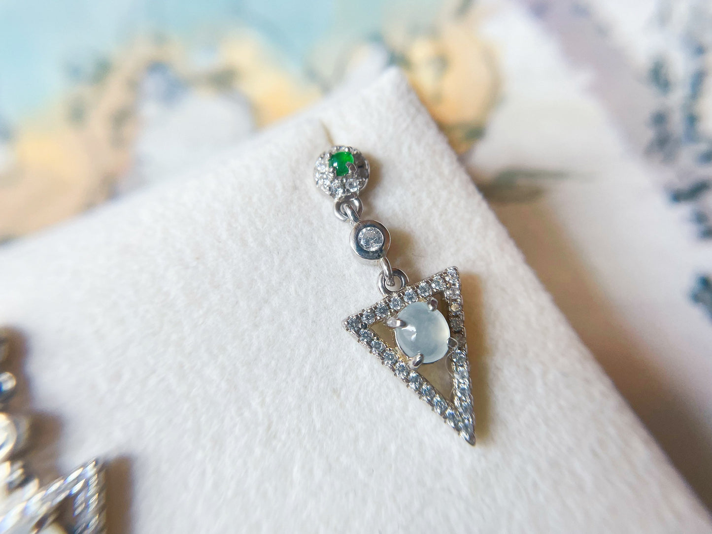Jade Drop Earrings - Sterling Silver and Zircon Accents