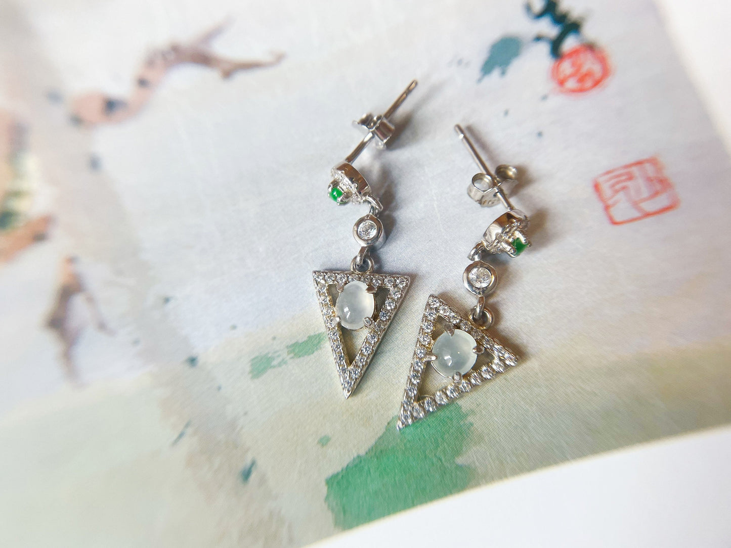 Jade Drop Earrings - Sterling Silver and Zircon Accents