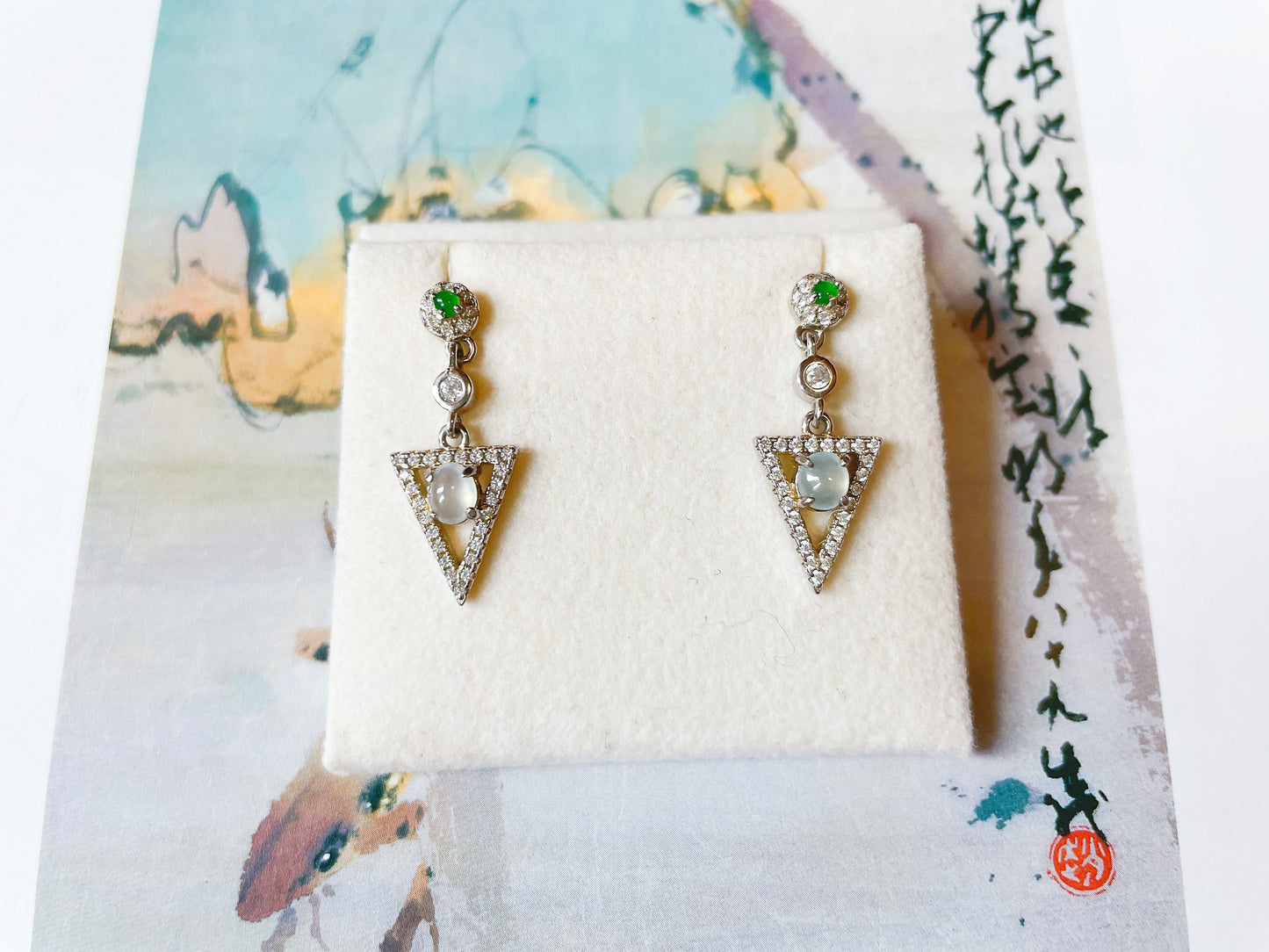 Jade Drop Earrings - Sterling Silver and Zircon Accents