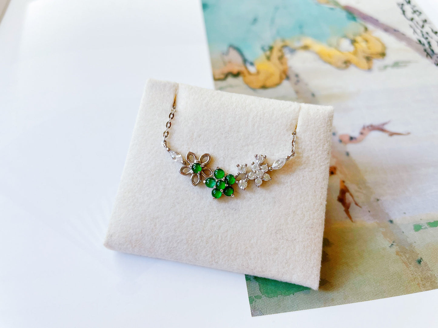 Imperial Green Jade Floral Pendant Necklace Sterling Silver