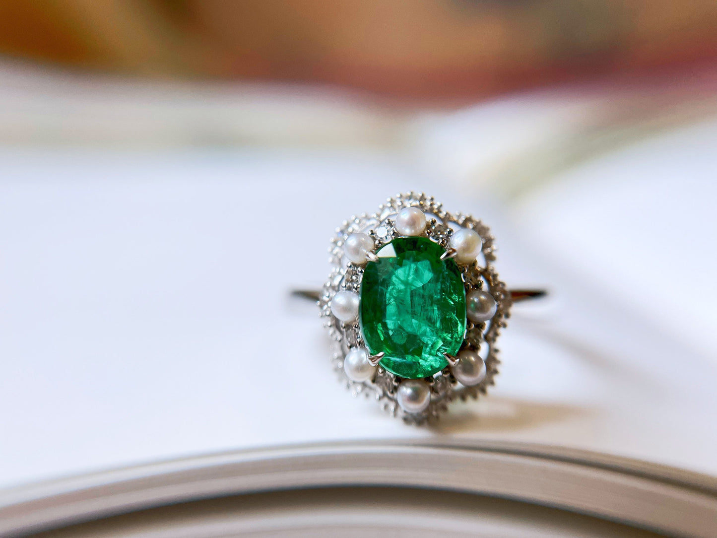Certified Natural Muzo Green Emerald and Diamond 18k White Gold Ring
