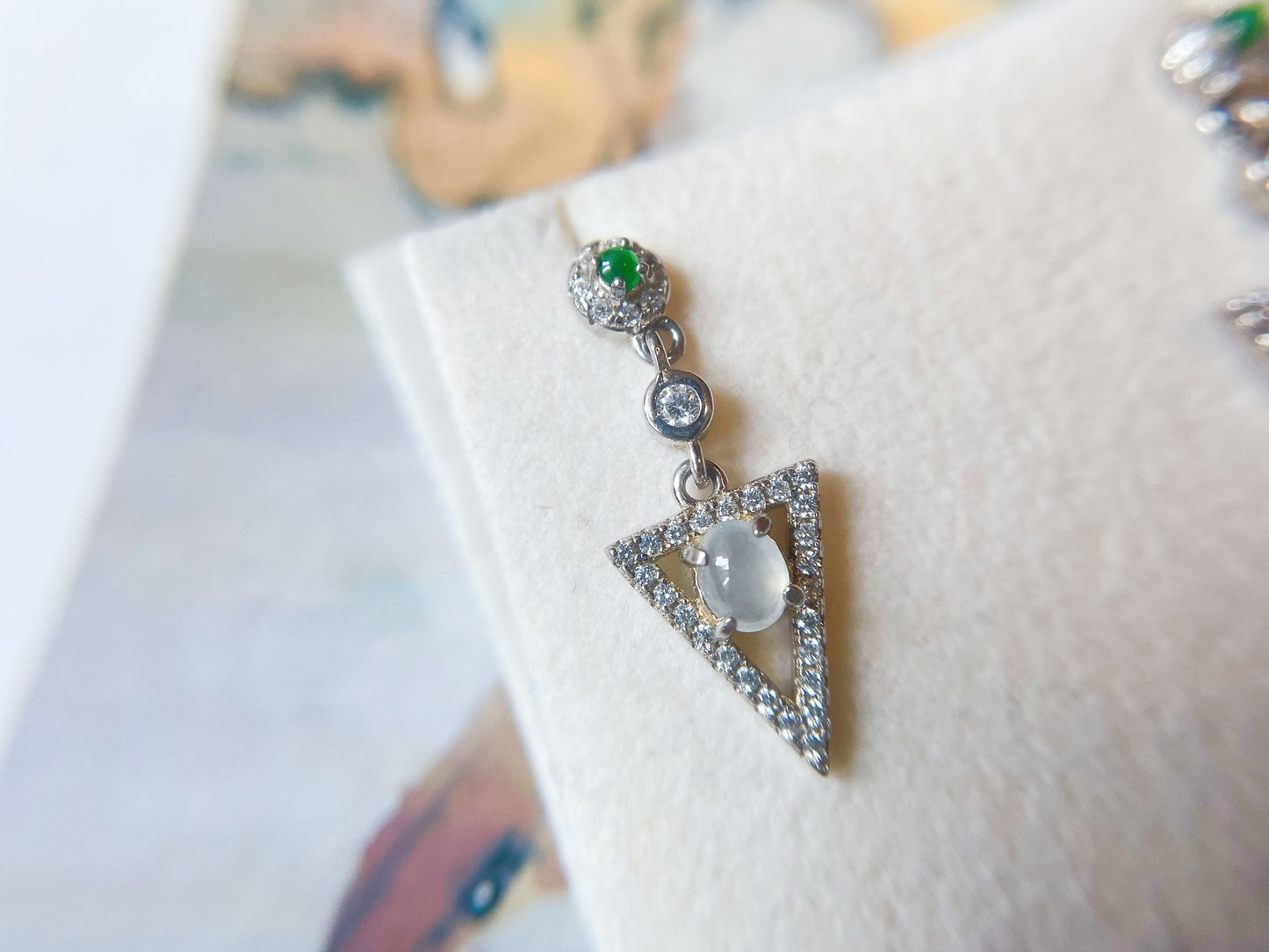 Jade Drop Earrings - Sterling Silver and Zircon Accents