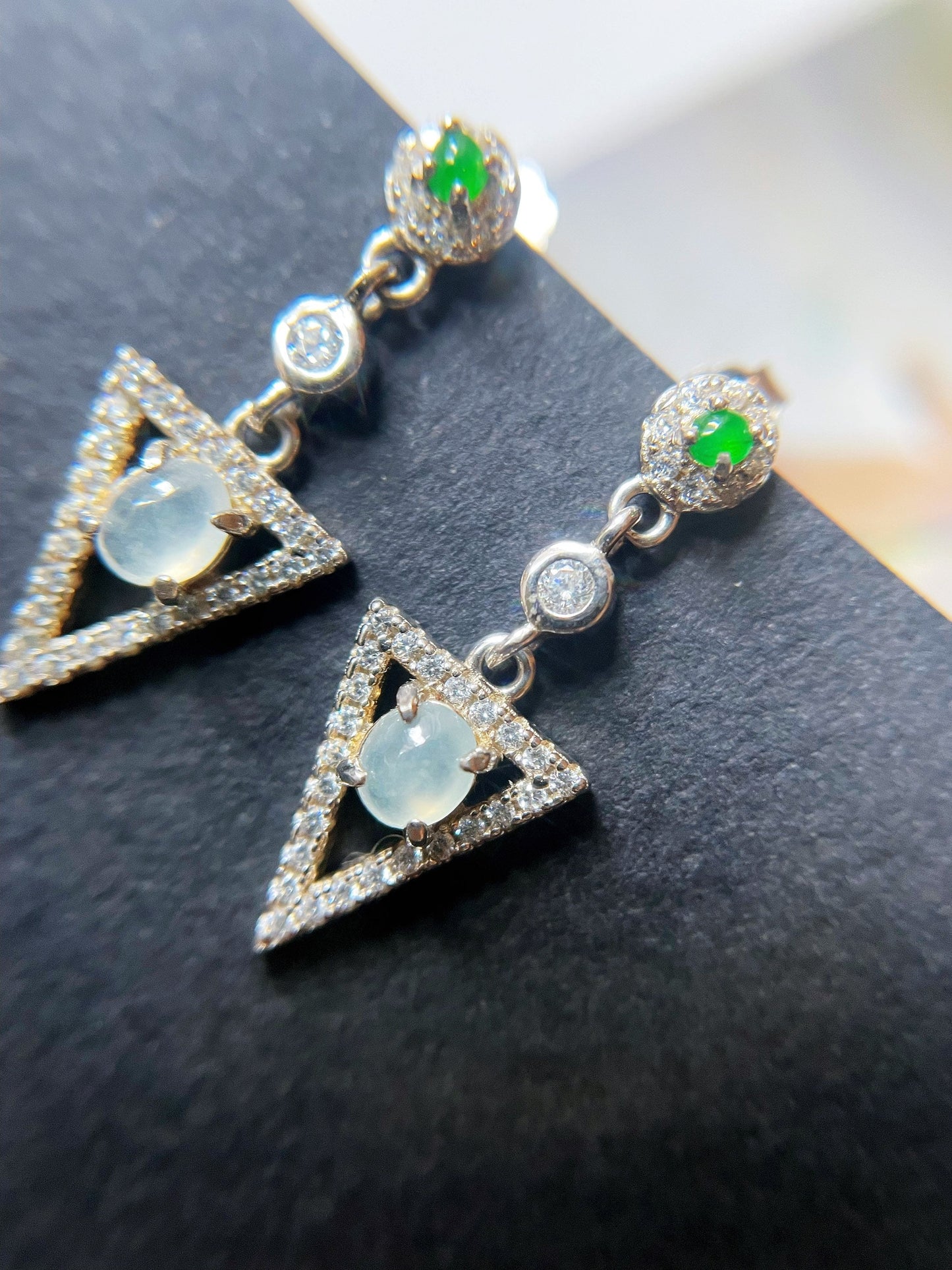 Jade Drop Earrings - Sterling Silver and Zircon Accents