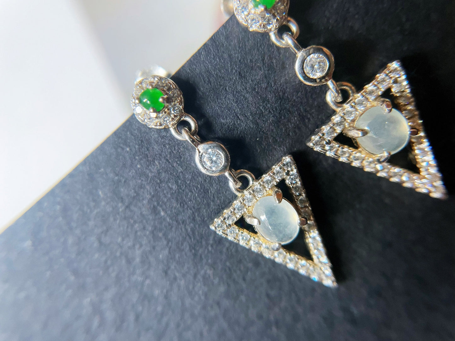 Jade Drop Earrings - Sterling Silver and Zircon Accents