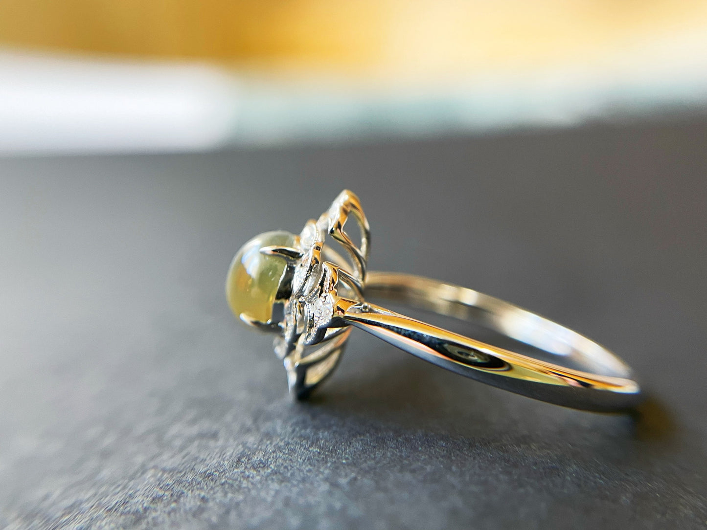 Certified Chrysoberyl Cats Eye Ring with Diamond and 18k White Gold