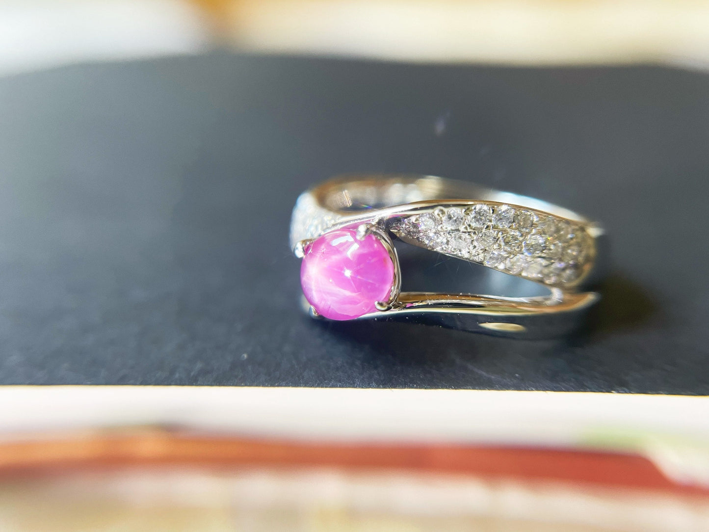 Platinum White Gold Ring with Natural Myanmar Star Ruby and Diamond