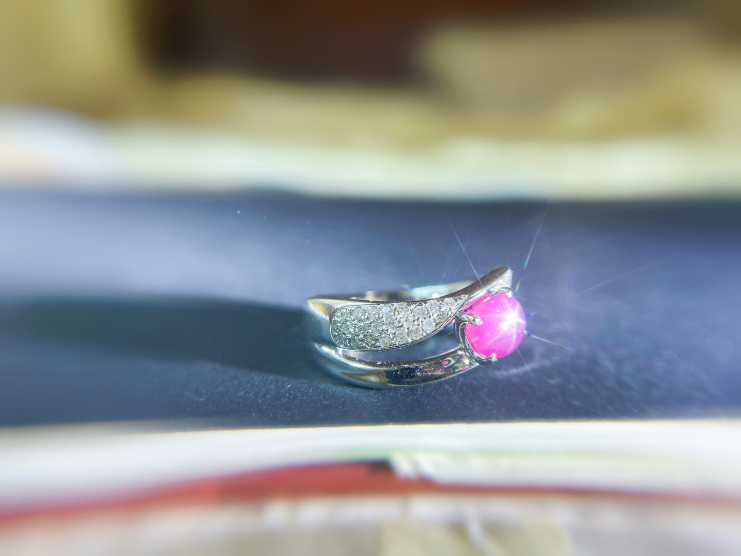Platinum White Gold Ring with Natural Myanmar Star Ruby and Diamond