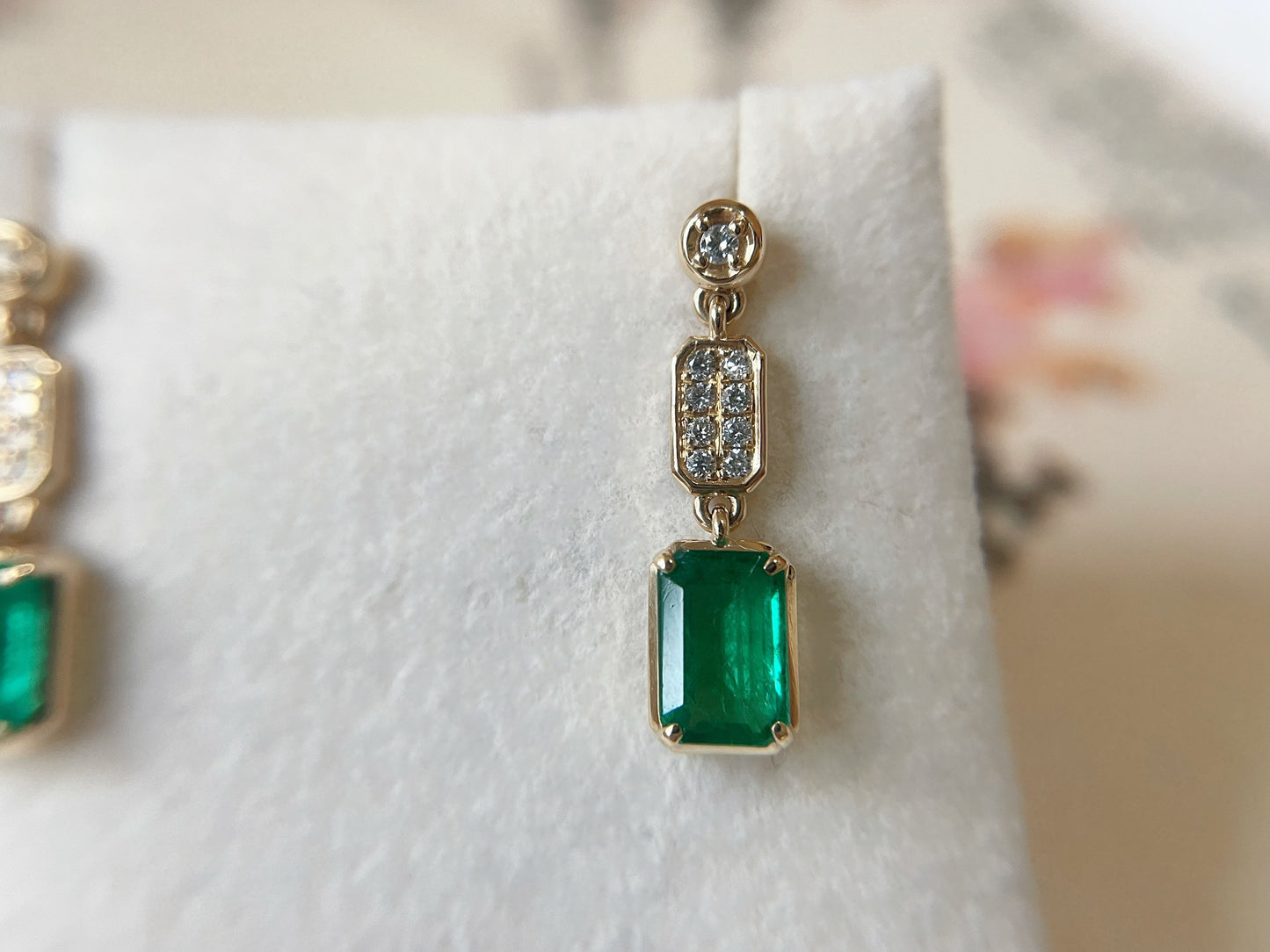 18k Yellow Gold Emerald and Diamond Drop Earrings