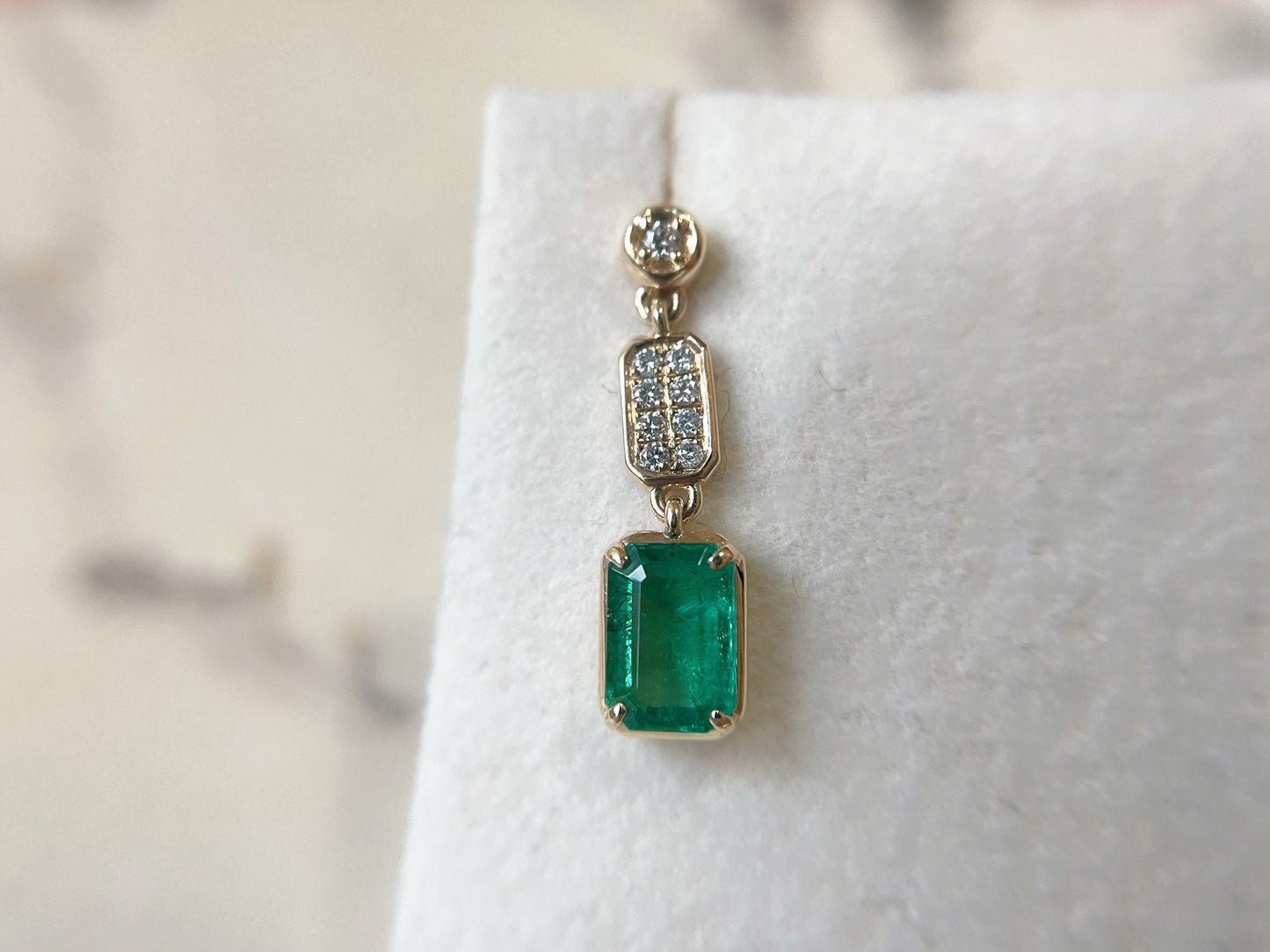 18k Yellow Gold Emerald and Diamond Drop Earrings