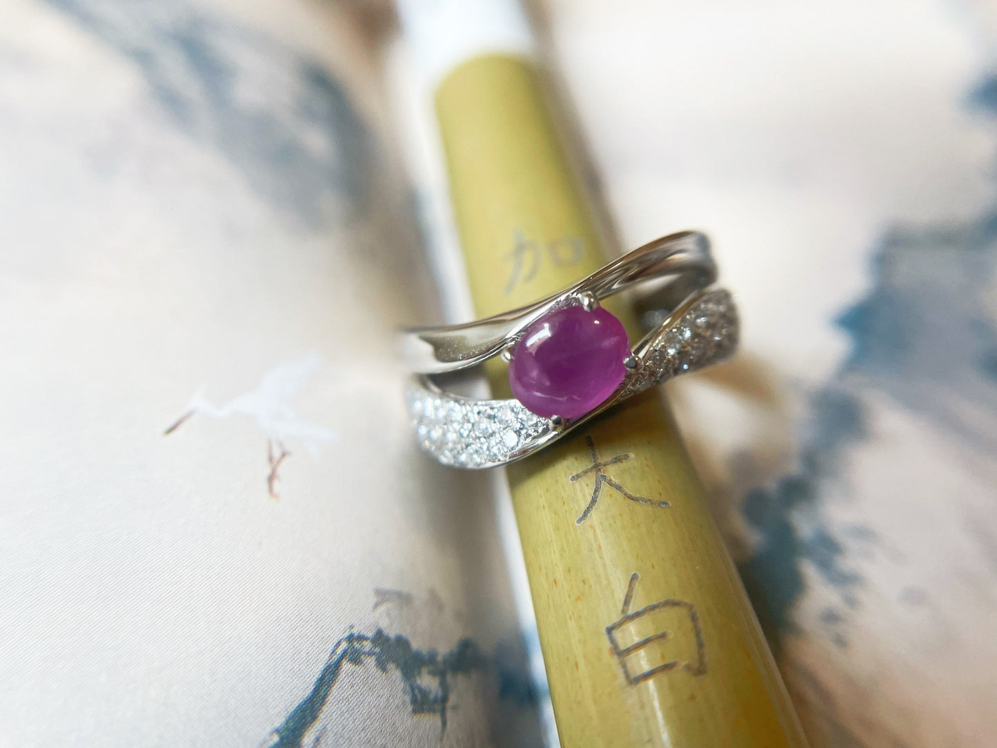 Platinum White Gold Ring with Natural Myanmar Star Ruby and Diamond