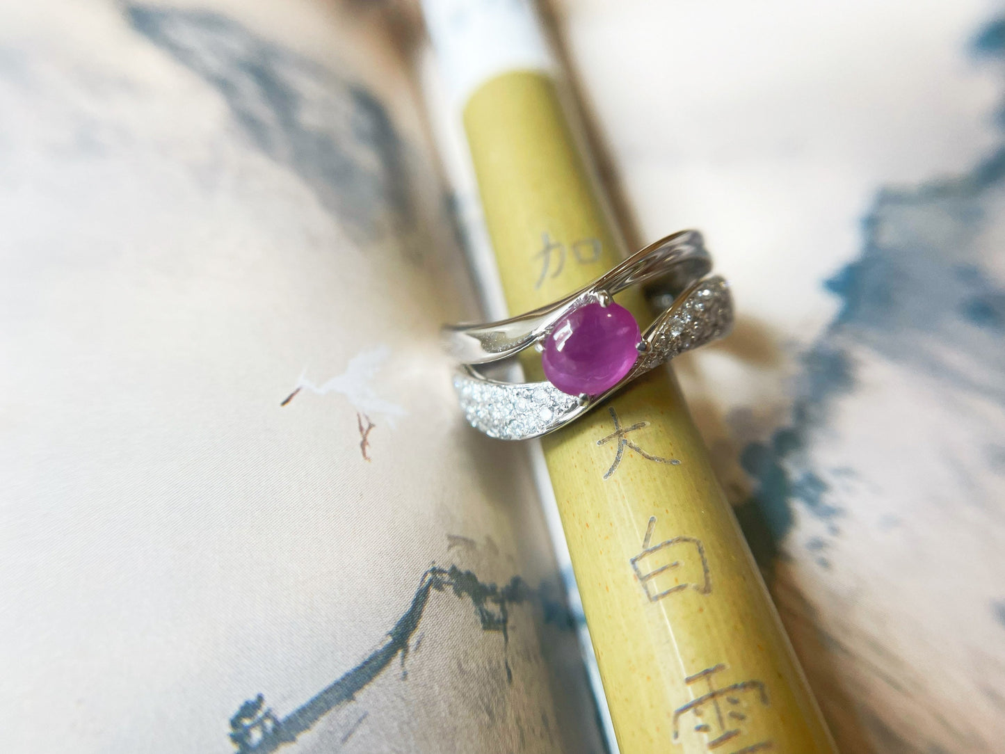 Platinum White Gold Ring with Natural Myanmar Star Ruby and Diamond