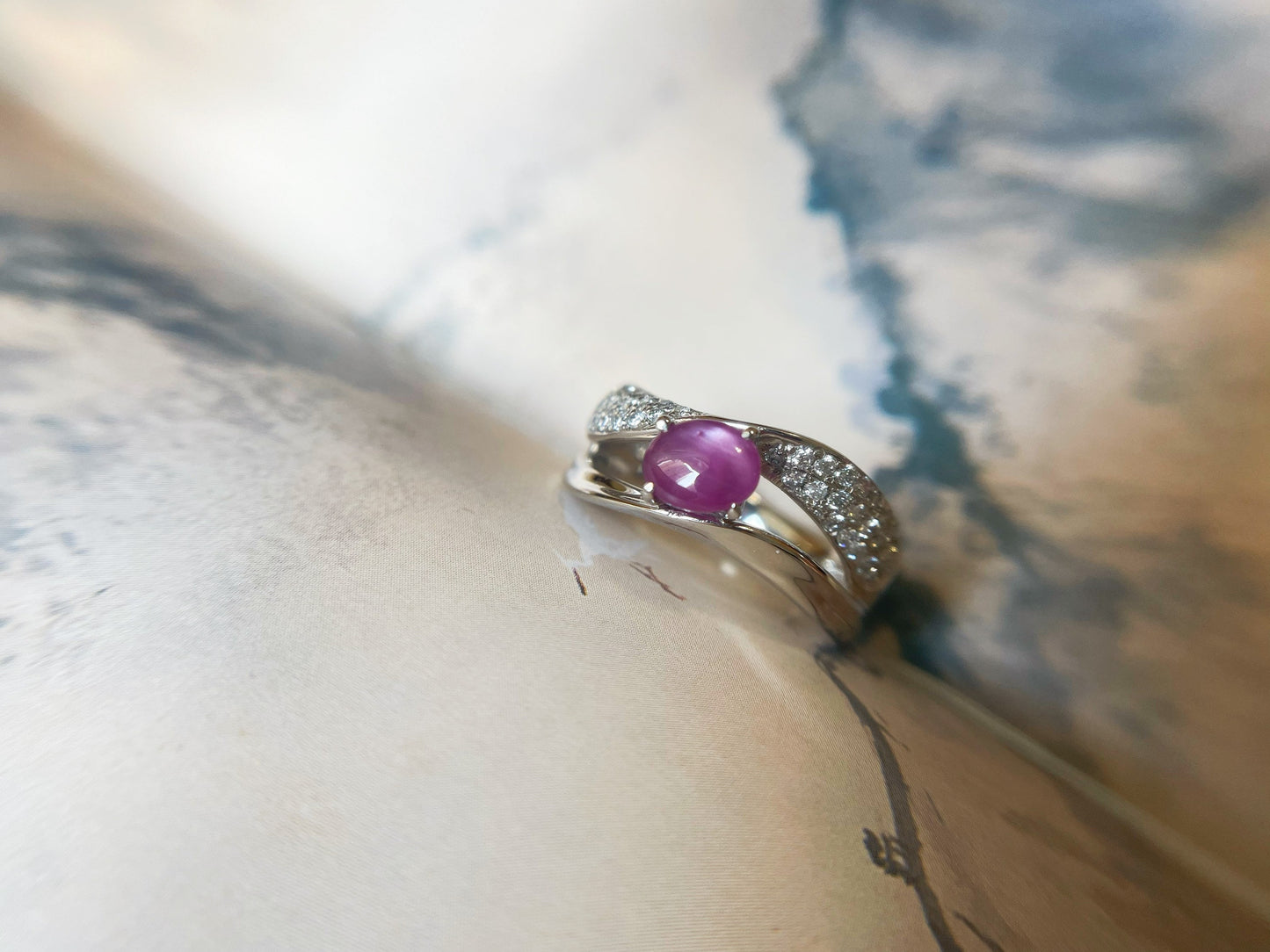 Platinum White Gold Ring with Natural Myanmar Star Ruby and Diamond