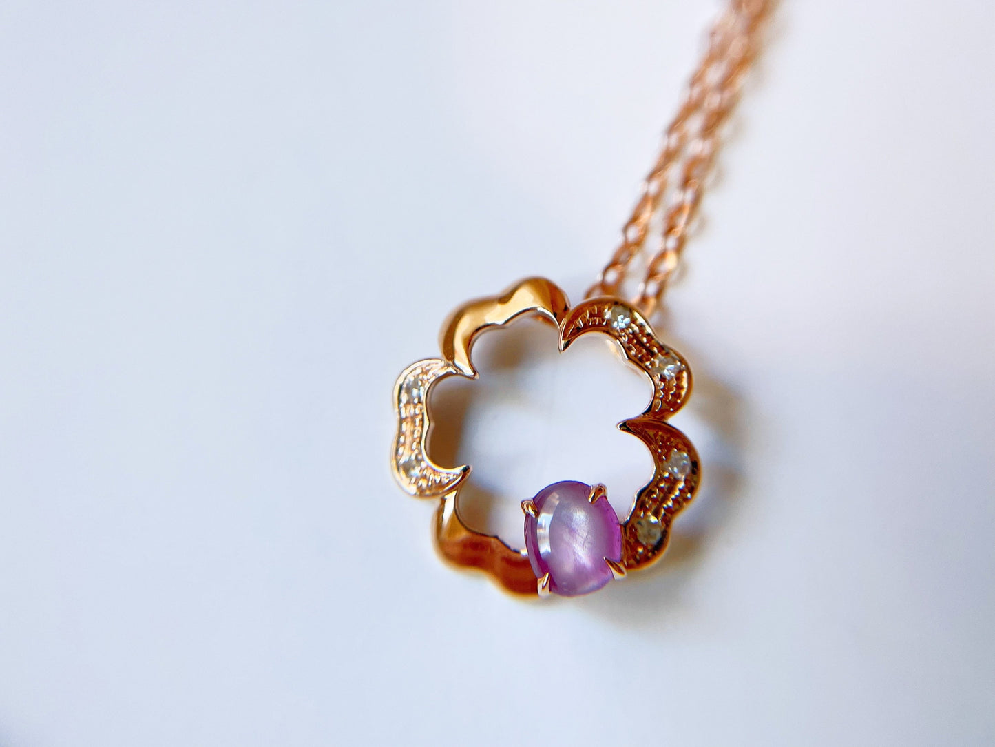 Star Ruby Diamond 18k Rose Gold Floral Pendant