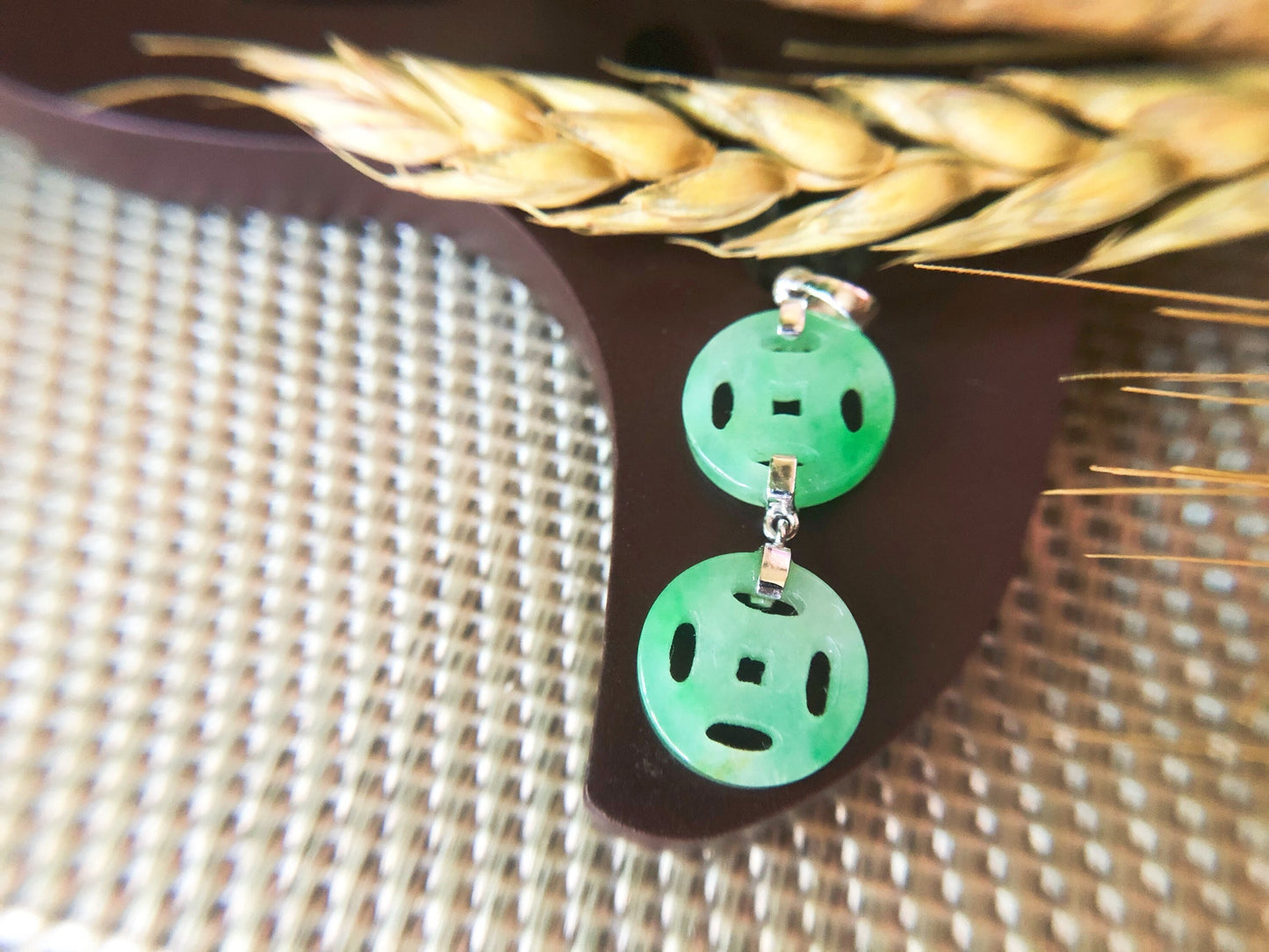 Vivid Green Jadeite Pendant with Ancient Coin Design