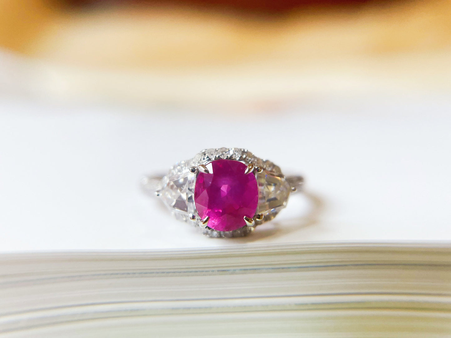 Certified Mogok Hot Pink Sapphire Ring in 18K White Gold
