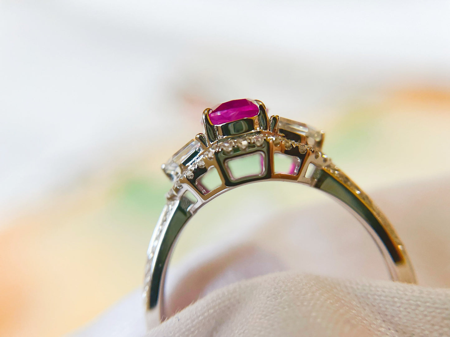 Certified Mogok Hot Pink Sapphire Ring in 18K White Gold