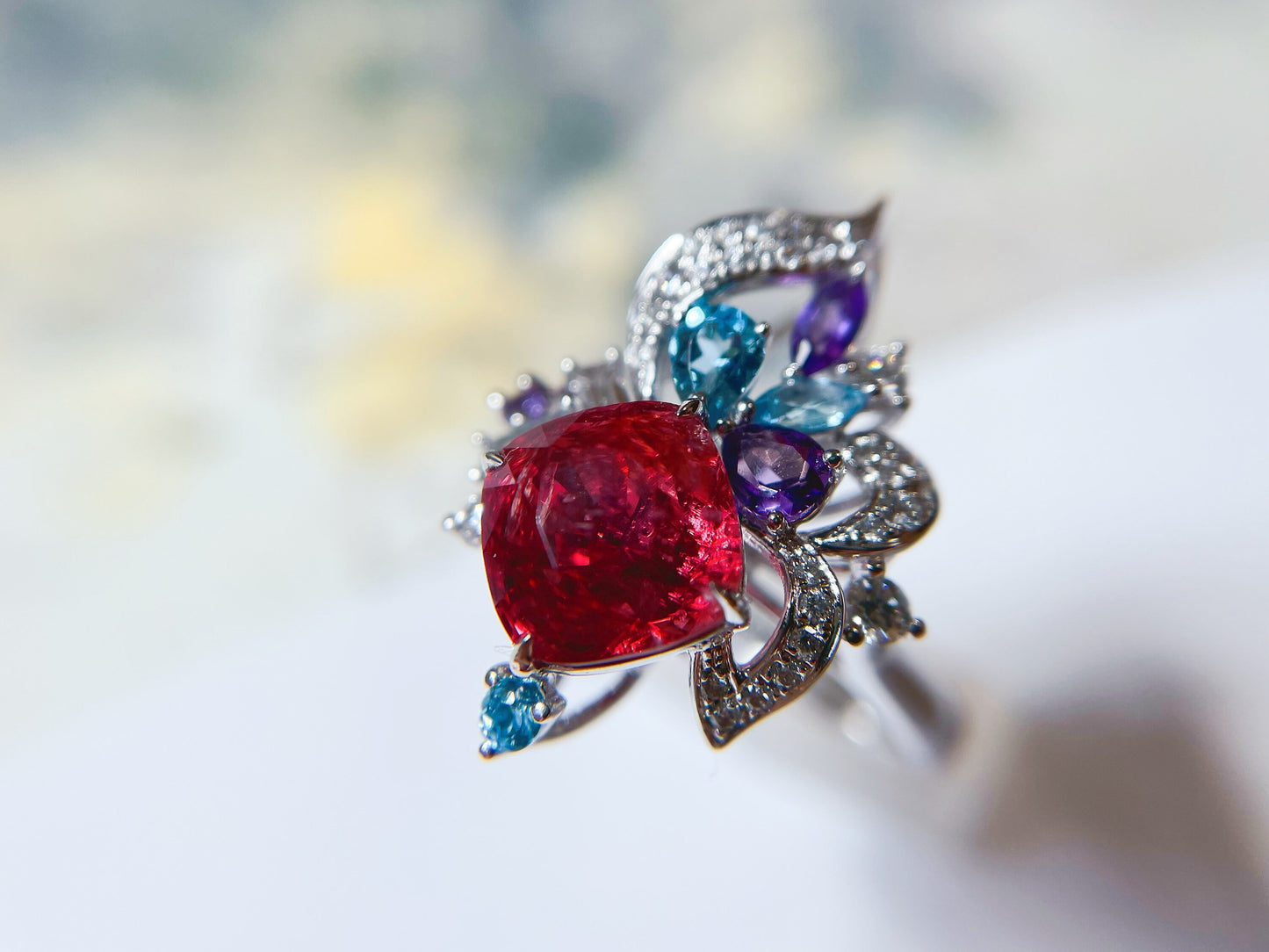 18K White Gold Natural Spinel and Diamond Ring and Pendant