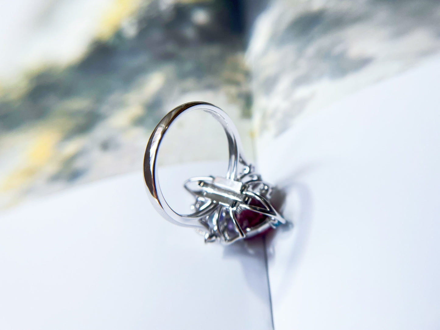 18K White Gold Natural Spinel and Diamond Ring and Pendant